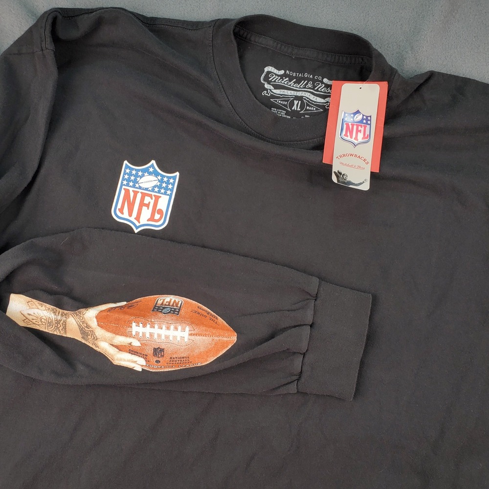 Mitchell & Ness NFL Throwbacks Black‎ Long Sleeve T-Shirt Football XL